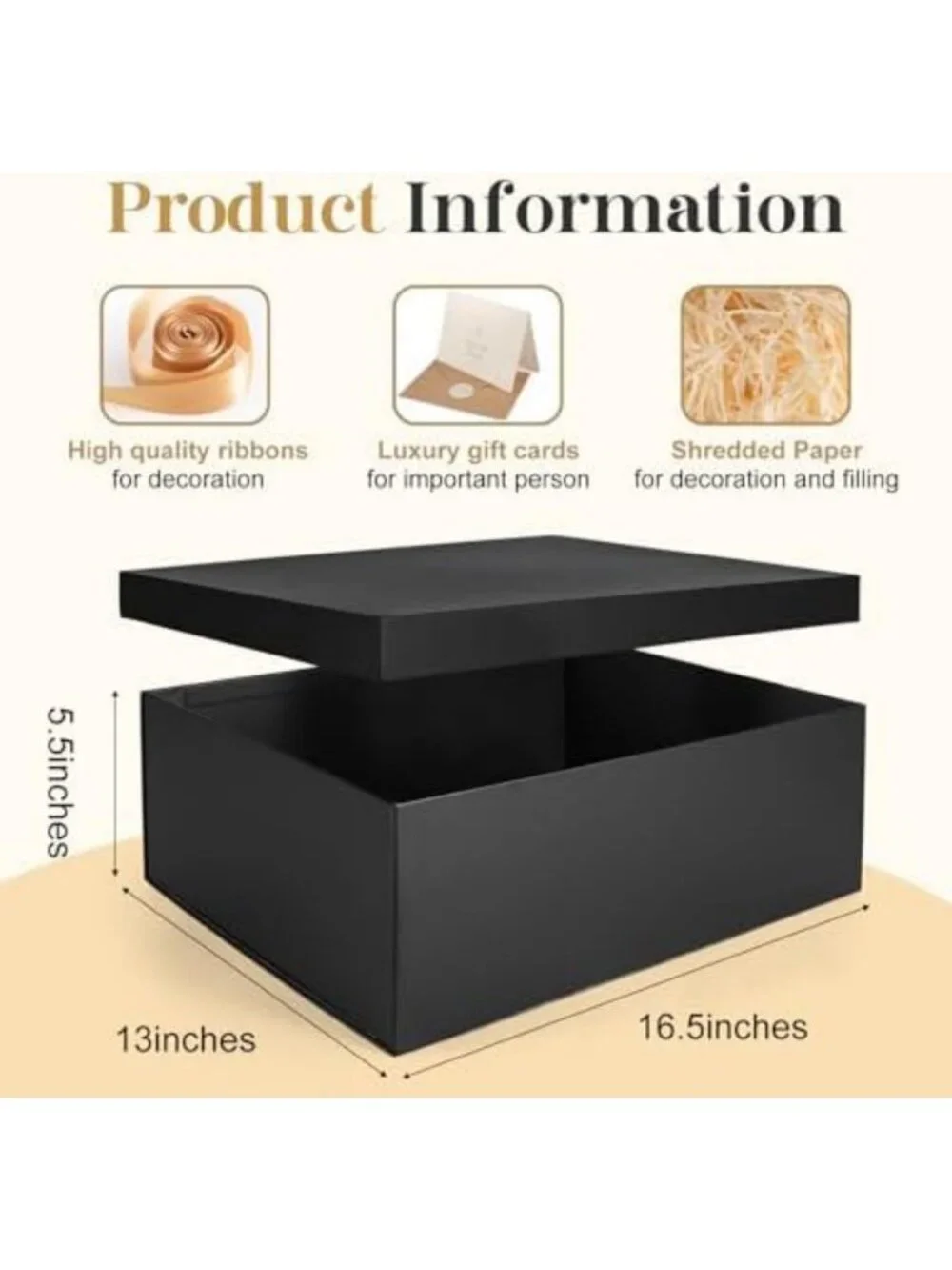 Large Black Gift Box with Lid - 16.5x13x5.5 inches, Perfect for Presents & Gifts